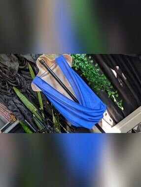 Naked Zebra Blue Sheer Surplice Back Tank Top SM